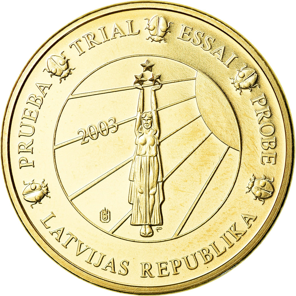 Lettonia, medaglia, 20 C, Essai-Trial, 2003, FDC, Doratura in rame-nichel