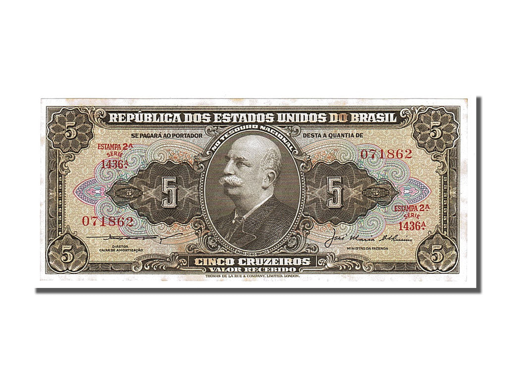 Banconote, Brasile, 5 Cruzeiros, 1953, SPL