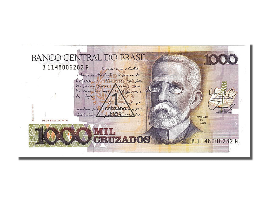 Banknote, Brazil, 1 Cruzado Novo on 1000 Cruzados, 1989, UNC(65-70)