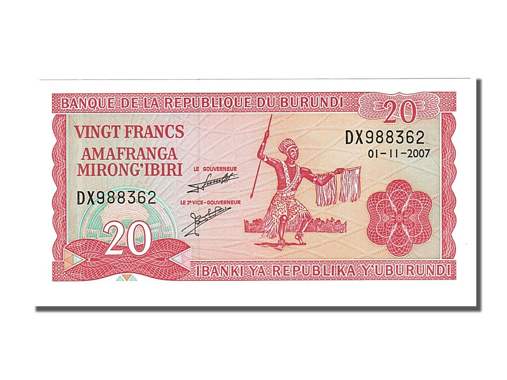 Banknote, Burundi, 20 Francs, 2007, 2007-11-01, UNC(65-70)