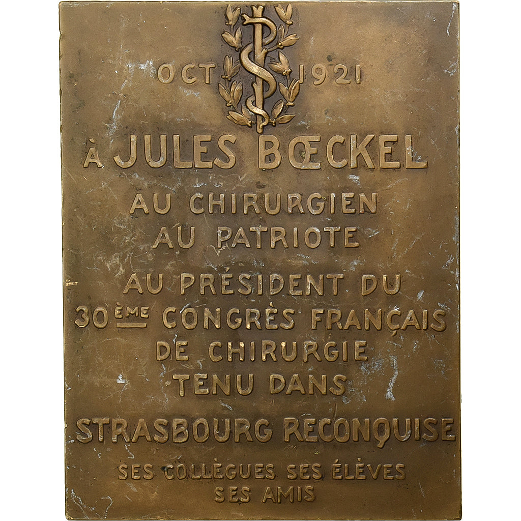 Francia, medalla, Docteur Jules Boeckel, 1921, Bronce, Schultz, MBC