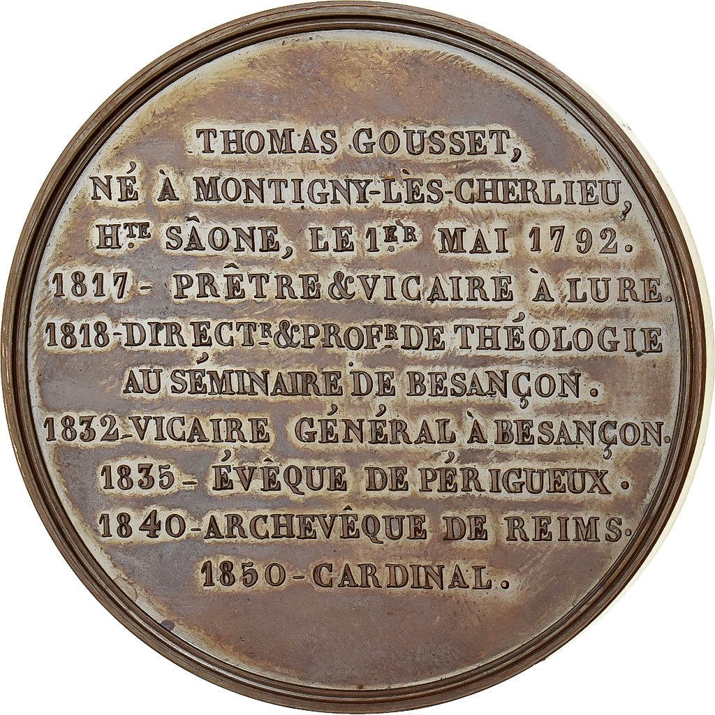Francia, medaglia, Thomas Gousset, Archevêque de Reims,, 1851, Rame, Montagny