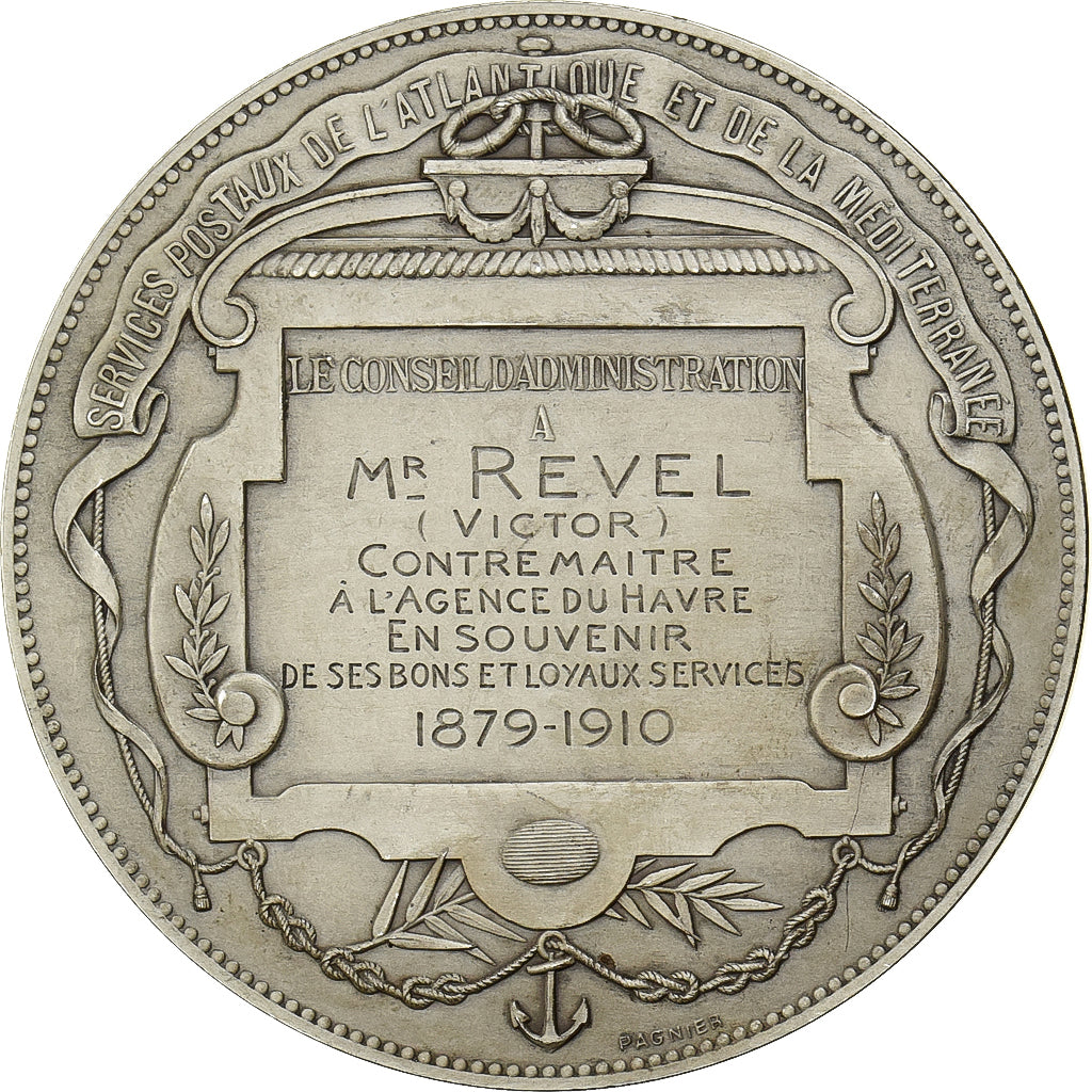 France, Medal, Compagnie Générale Transatlantique, Services Postaux, 1910
