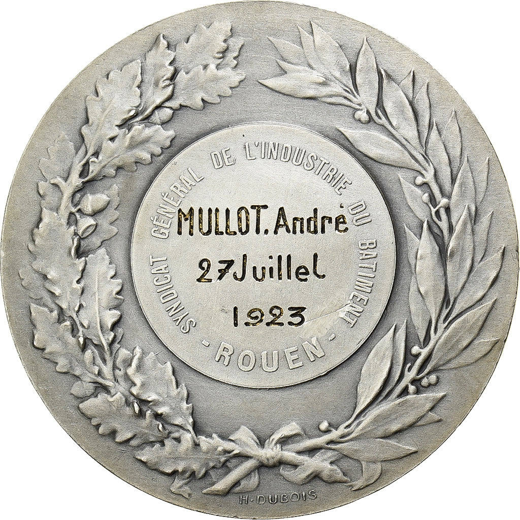 Francia, medalla, Syndicat de l'Industrie du Bâtiment, Rouen, 1923, Bronce