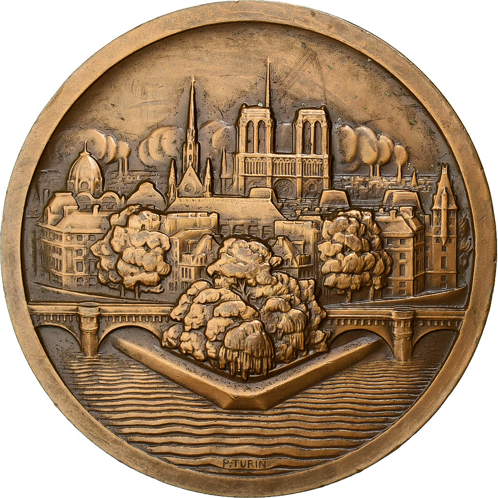 France, Medal, Ile de la Cité, Notre Dame, Paris, 1970, Bronze, Turin