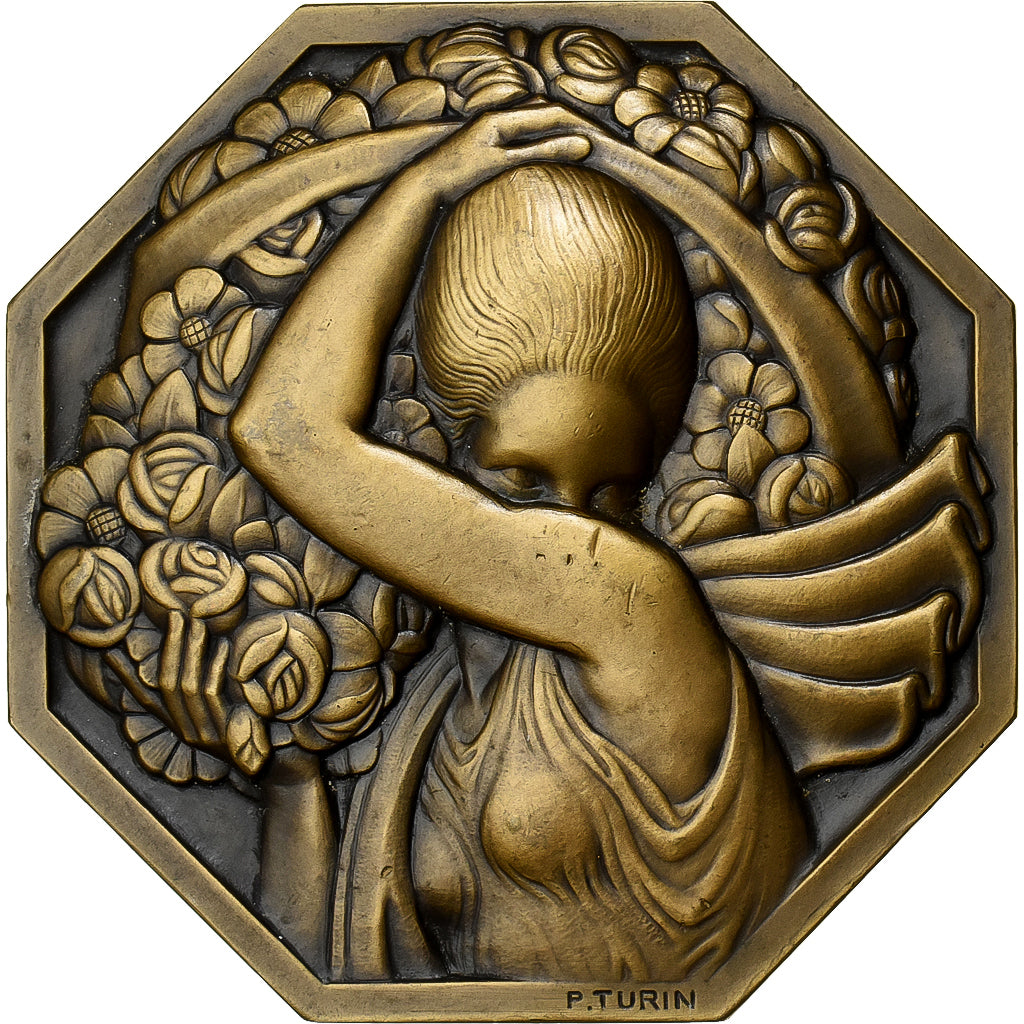 France, Medal, La Porteuse de Fleurs, n.d., Bronze, Turin, AU(55-58)
