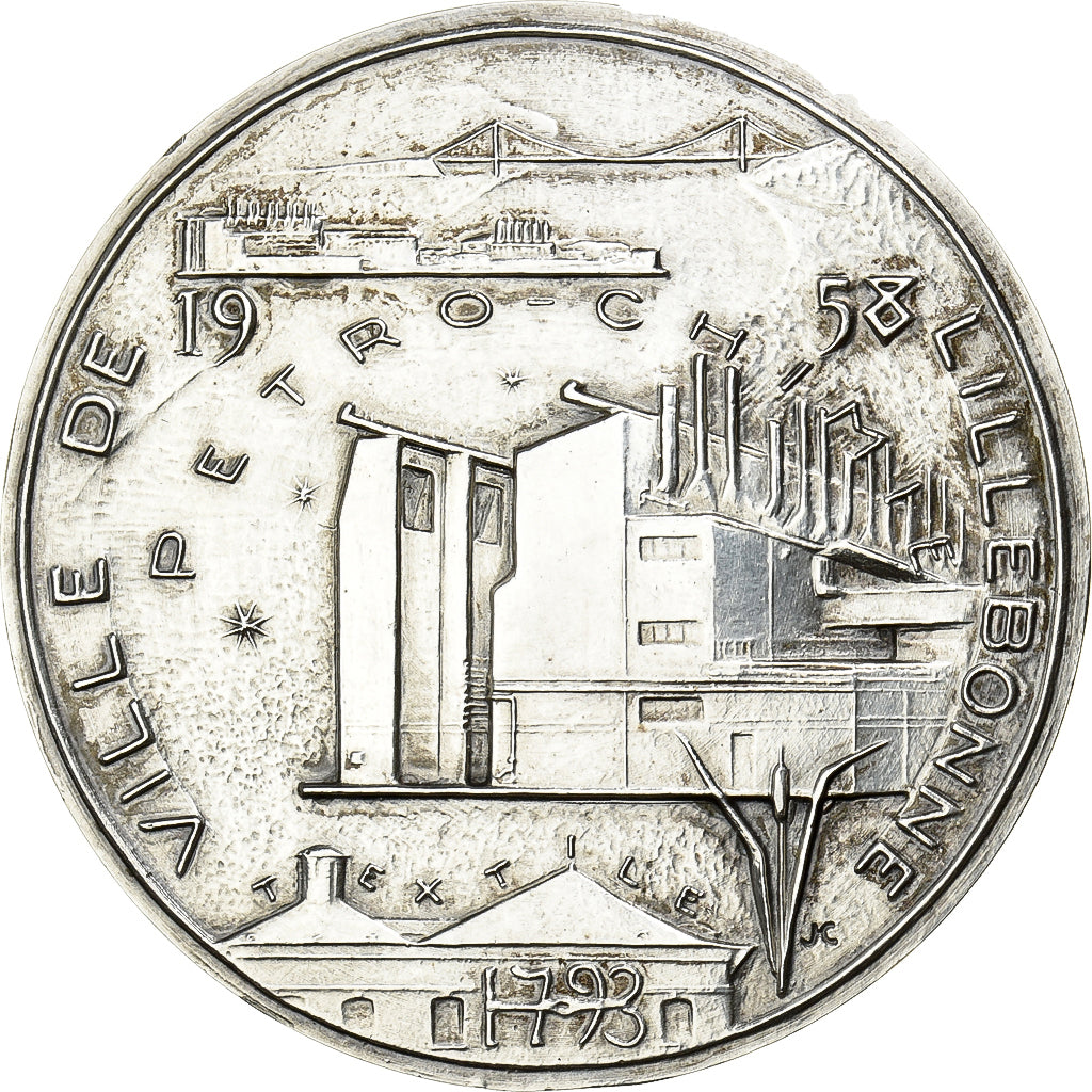 Frankrijk, Medaille, Pétrochimie, Ville de Lillebonne, 1958, Zilver, Coeffin