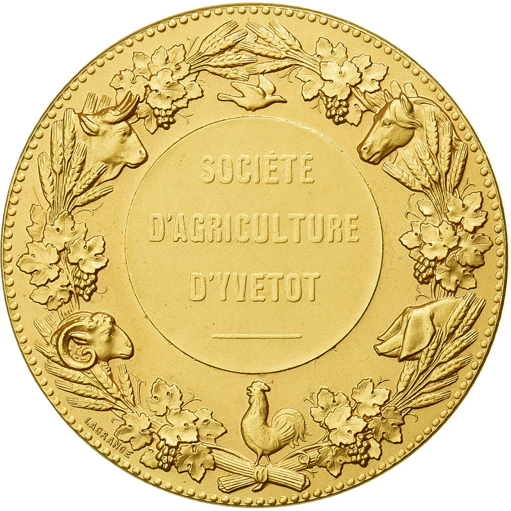 Francia, medaglia, Société d'Agriculture d'Yvetot, Bronzo dorato, Oudiné