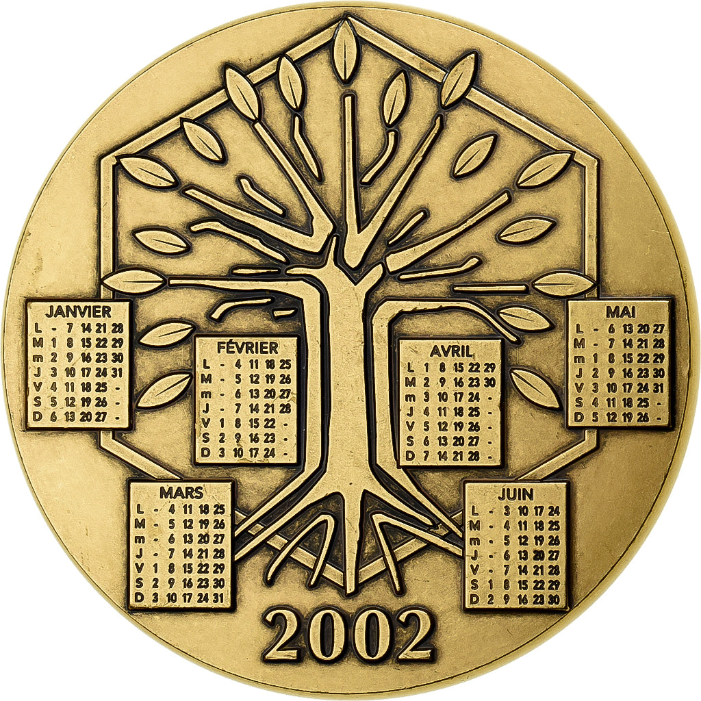 França, medalha, Calendrier, Nouvelle Année, Arbre, 2002, Bronze, MDP