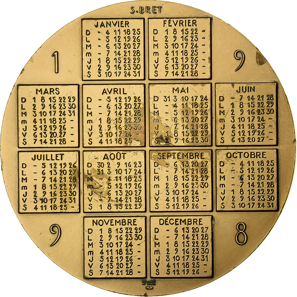 França, medalha, Calendrier, Nouvelle Année, 1998, Bronze, Monnaie de Paris