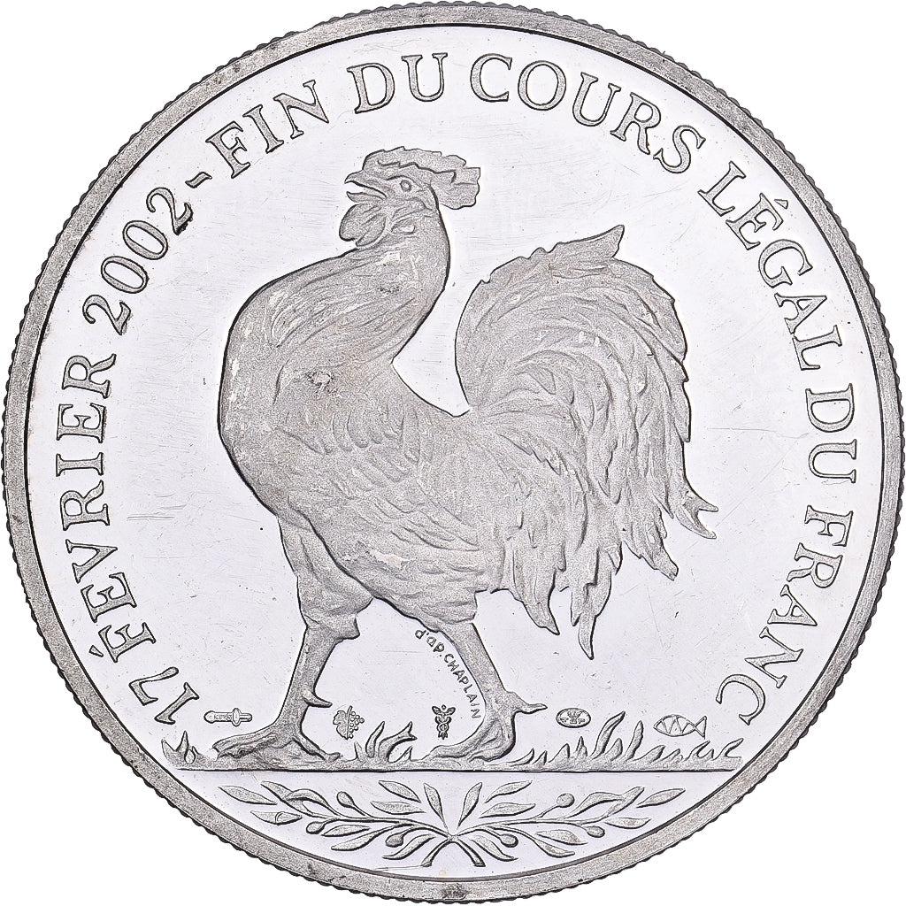 France, Médaille, Coq, Fin du Cours Légal du Franc, 2001, Argent, SUP
