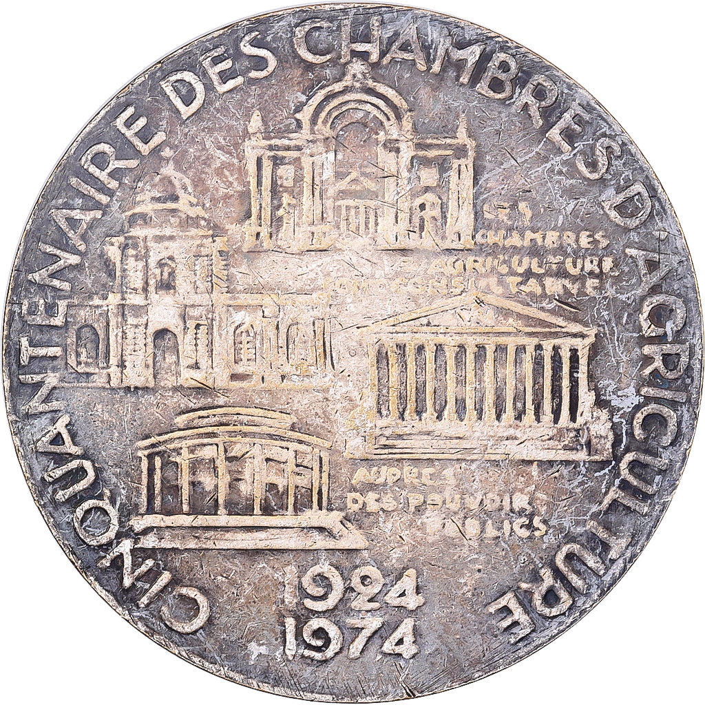 France, Medal, Cinquantenaire des Chambres d'Agriculture, 1974, Silvered bronze