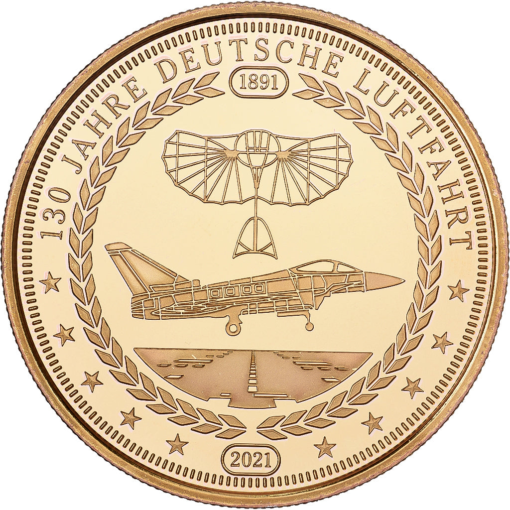 Allemagne, Médaille, 130 Jahre Deutsche Luftfahrt, 2021, Cupronickel doré, FDC