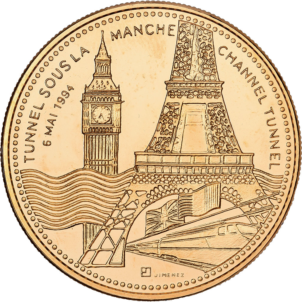 France, Medal, Le Tunnel sous la Manche, 6 Mai 1994, Copper-Nickel Gilt, MS(63)