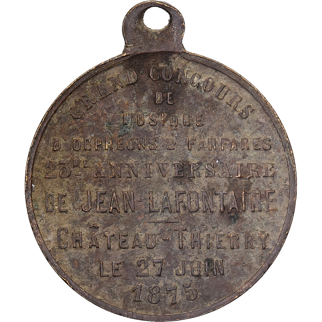 France, Medal, Concours de Musique, Château-Thierry, 1875, Brass, VF(20-25)