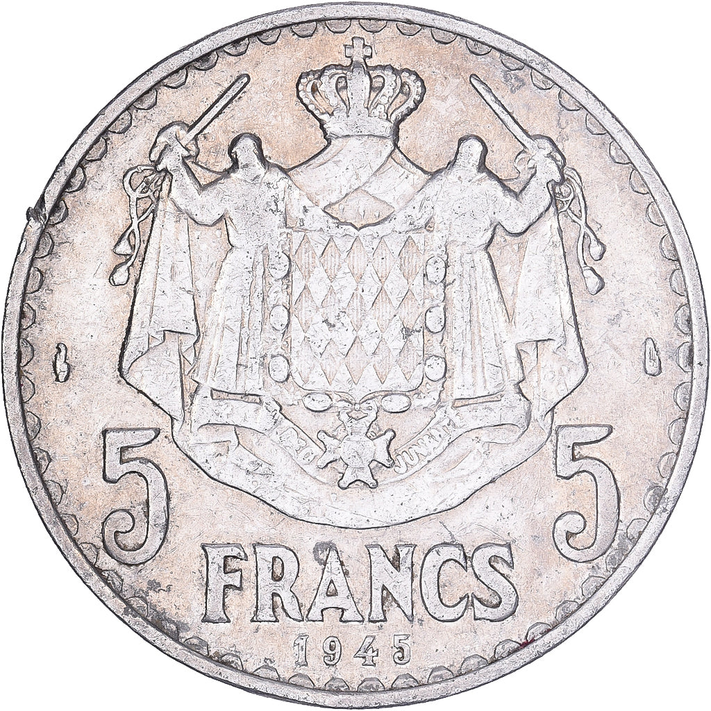 Monaco, Louis II, 5 Francs, 1945, Paris, Aluminum, EF(40-45), Gadoury:MC135