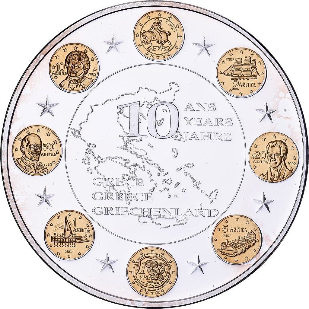 Frankrijk, Medaille, 10 Ans de l'Euro, Grèce, 2012, Verzilverd koper, FDC