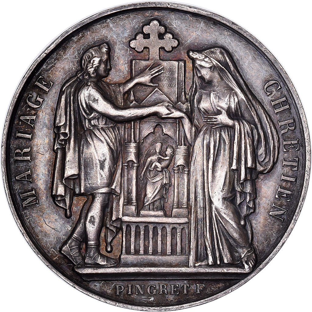 Frankrijk, Medaille, Mariage Chrétien, 1880, Zilver, Pingret, ZF