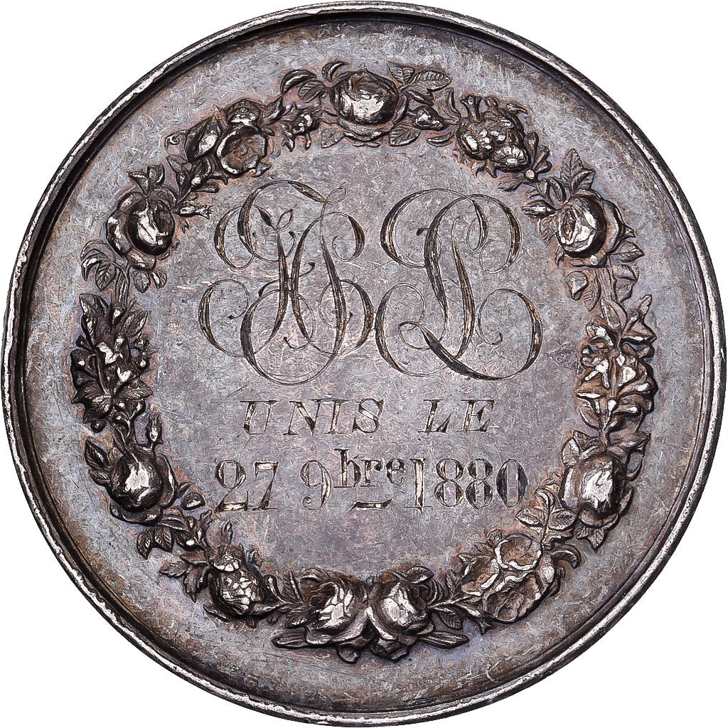 Frankrijk, Medaille, Mariage Chrétien, 1880, Zilver, Pingret, ZF