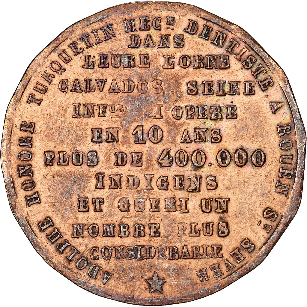 Francia, zeton, Adolphe Honoré Turquetin Dentiste à Rouen Saint Sever, Latón