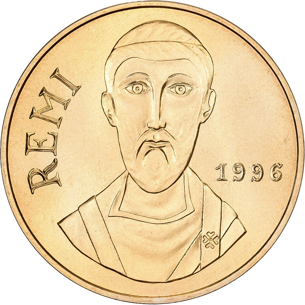 Francia, zeton, XVème Centenaire du Baptème de Clovis, Reims, 1996, Aluminio y