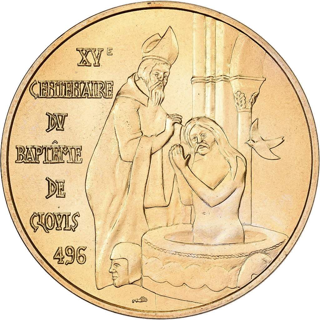 Francia, zeton, XVème Centenaire du Baptème de Clovis, Reims, 1996, Aluminio y