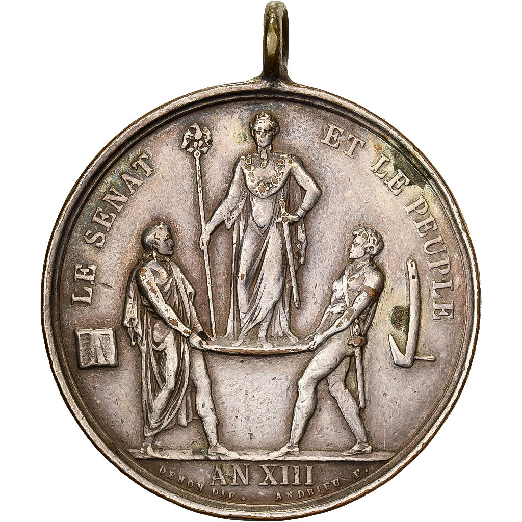 França, medalha, Napoléon Ier, Le Sénat et le Peuple, Bronze Prateado, Denon