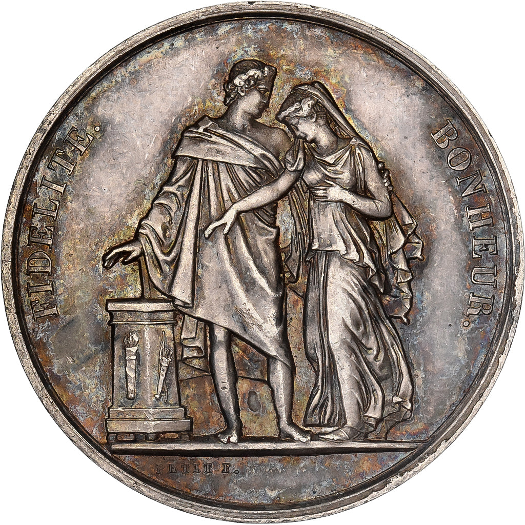 Francia, medaglia, Mariage, Fidélité Bonheur, 1865, Argento, Petit, BB+