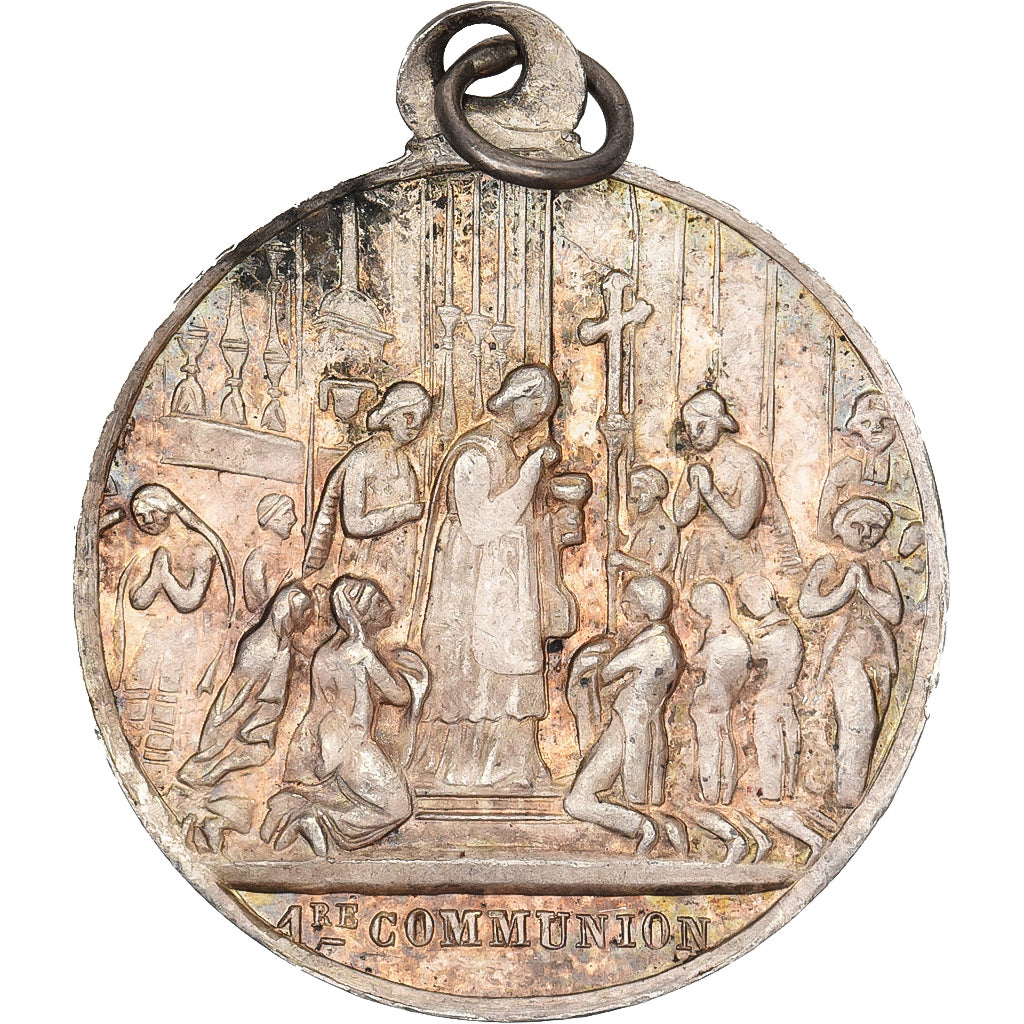 France, Medal, Souvenir de 1ère Communion, 1869, Silver, AU(50-53)