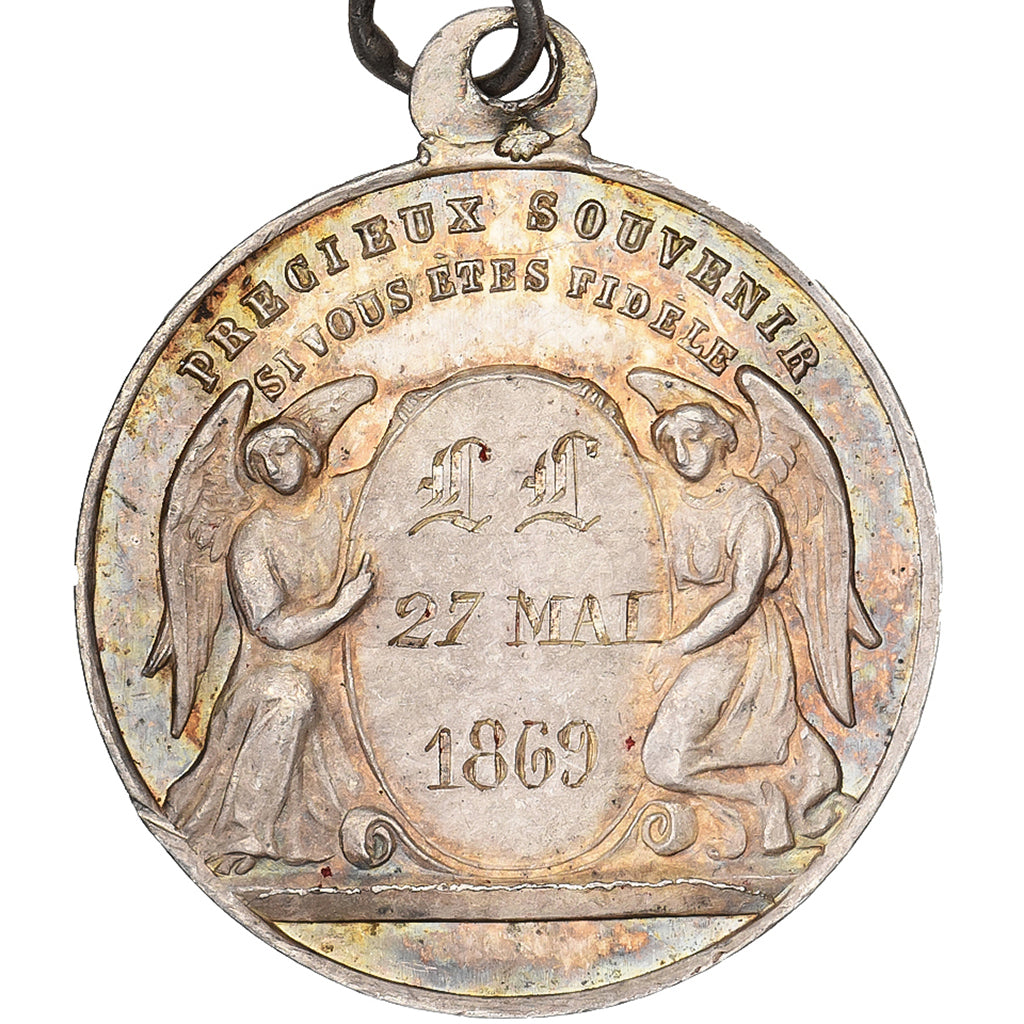 France, Medal, Souvenir de 1ère Communion, 1869, Silver, AU(50-53)