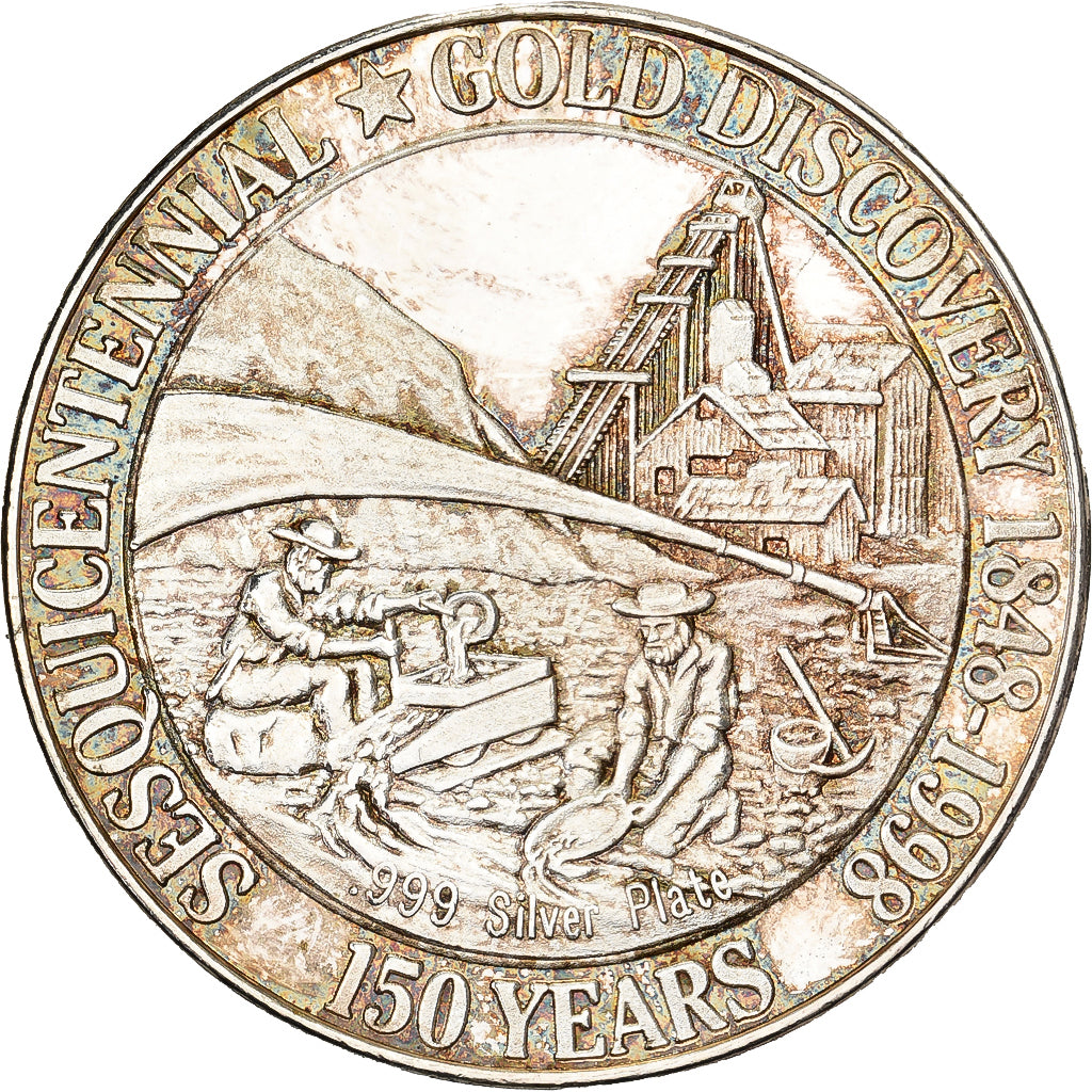 United States, Medal, Gold Discovery, 150 Years, 1998, Silver Plated Copper