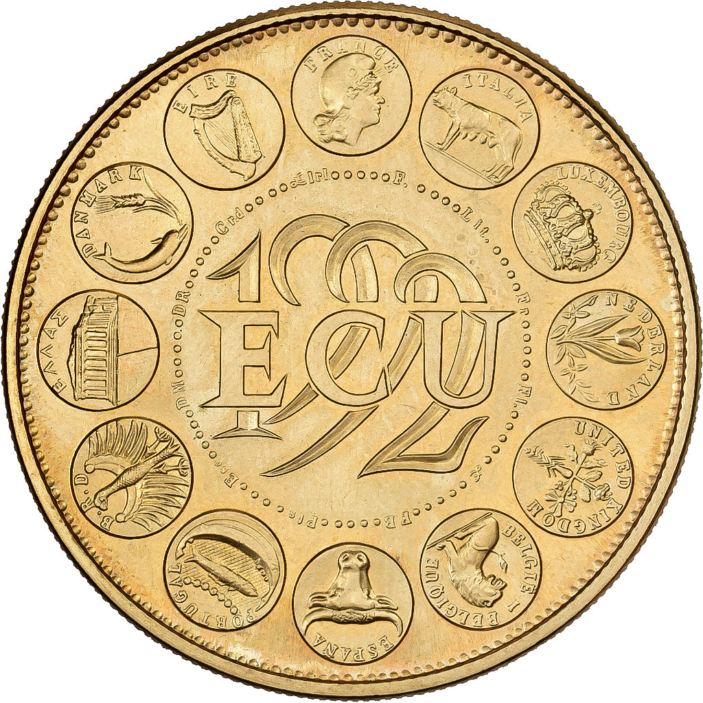 Frankreich, Medaille, Ecu Europa, Marianne, 1992, Copper-Nickel Gilt, Rodier
