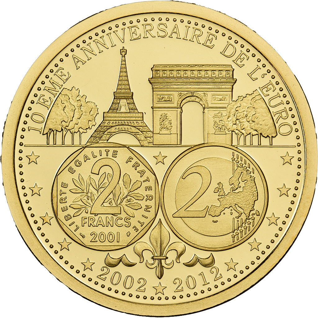 France, Medal, 10ème Anniversaire de l'Euro, 2012, Gold, 14K, MS(65-70)