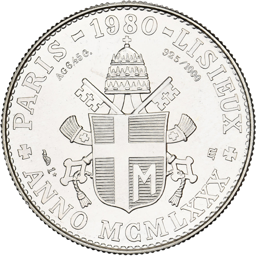 Vatican, Medal, Jean-Paul II, Paris-Lisieux, 1980, Silver, Rousseau, MS(65-70)