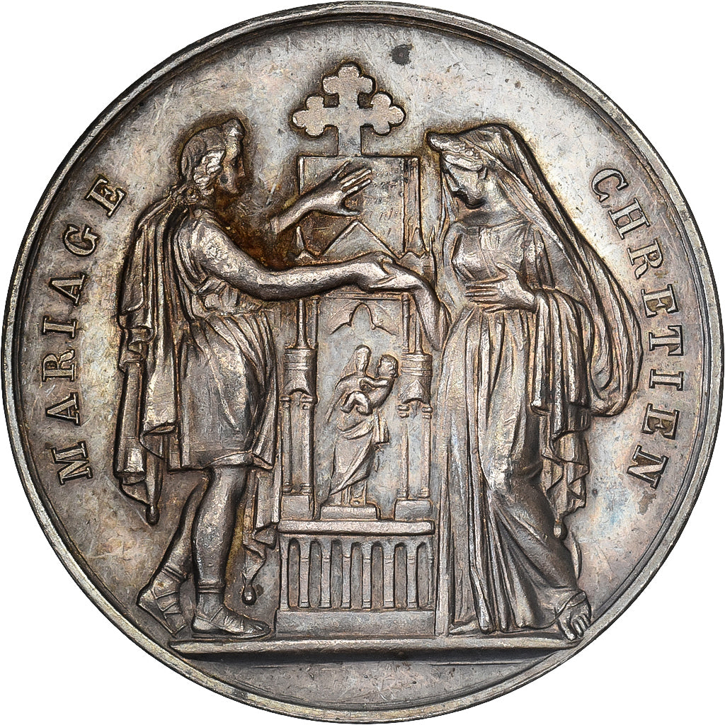 Francja, medal, Religion, Mariage Chrétien, Srebro, AU(50-53)