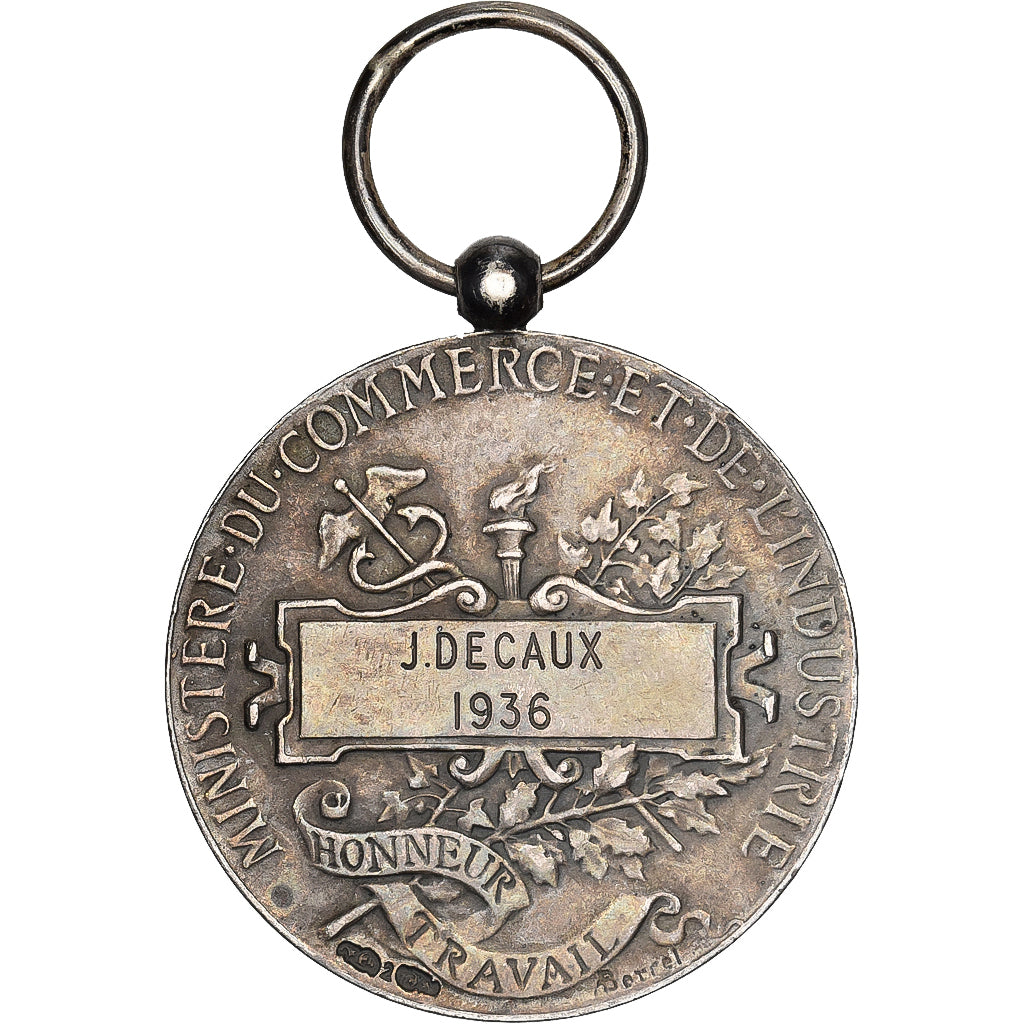 France, Honneur et Travail, Commerce et Industrie, Médaille, 1936, TTB+, Très