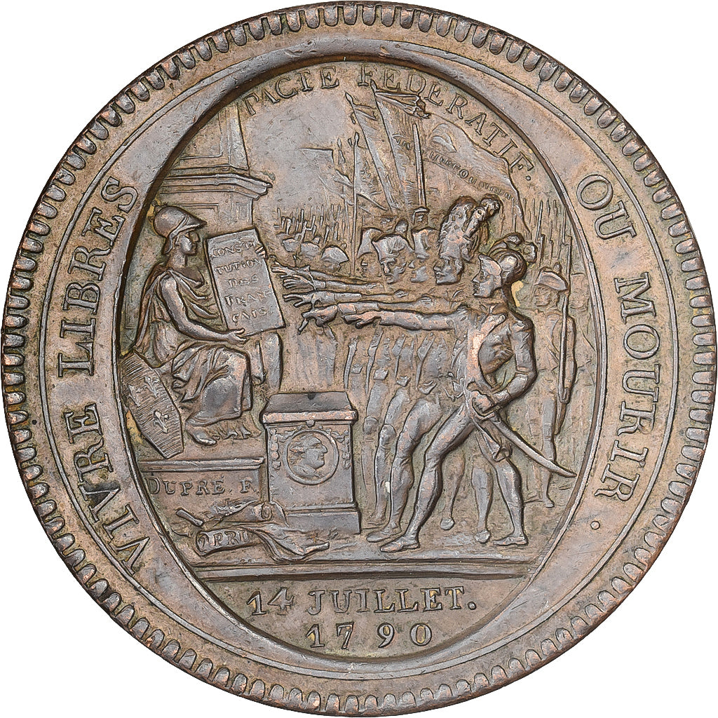 France, Monneron de 5 Sols, Au serment, 1792, Birmingham, Cuivre, TTB