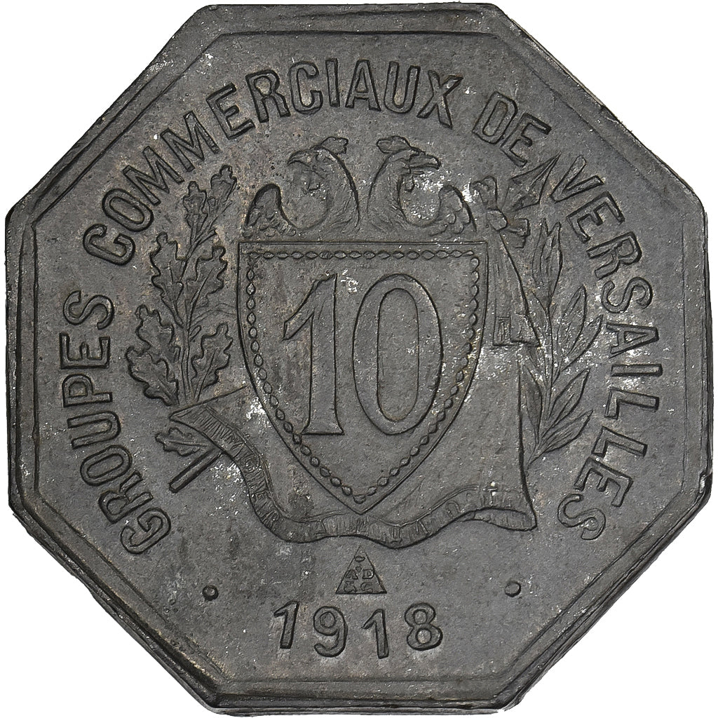 Francja, Groupes Commerciaux de Versailles, 10 Centimes, 1918, VF(30-35), Nickel