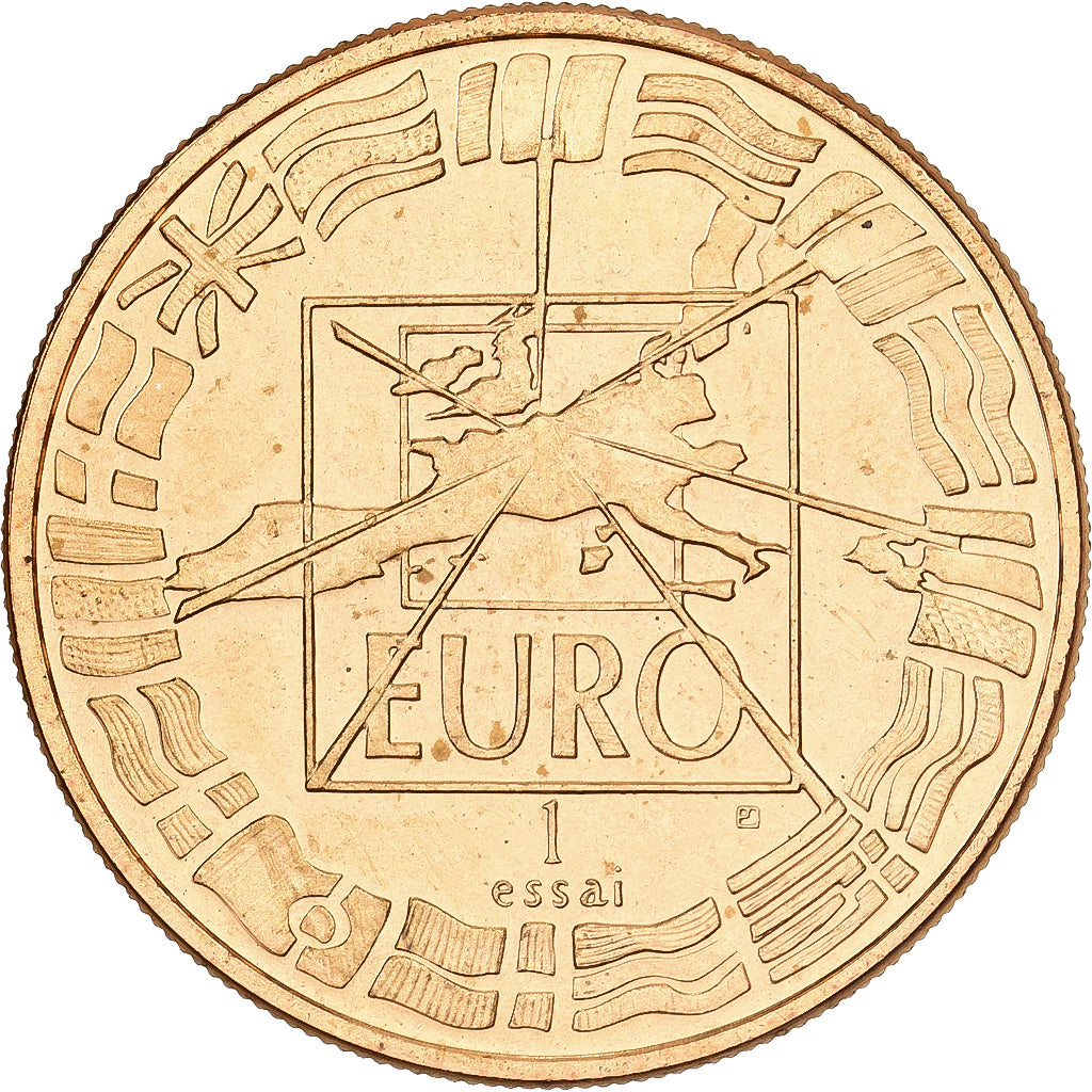 França, medalha, 1 Euro Essai De Gaulle, 1998, Cobre Dourado, MS(63)