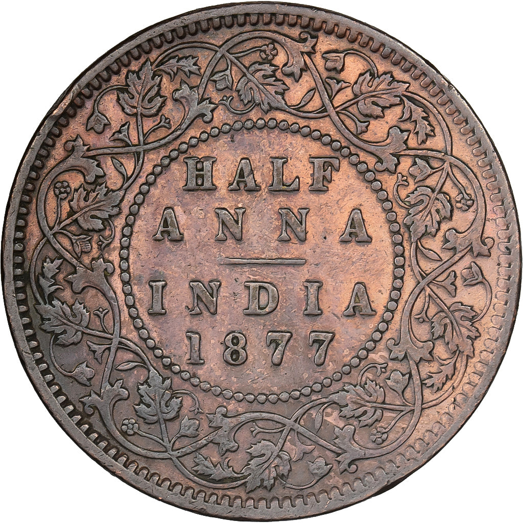 British India, Victoria, 1/2 Anna, 1877, Copper, EF(40-45), KM:487