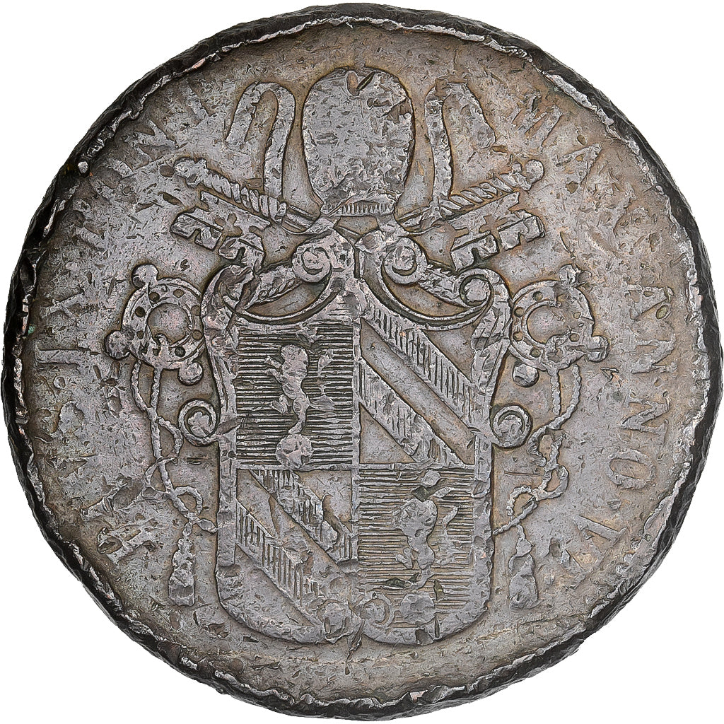 Italian States, PAPAL STATES, Pius IX, 5 Baiocchi, 1852, Rome, Copper, F(12-15)