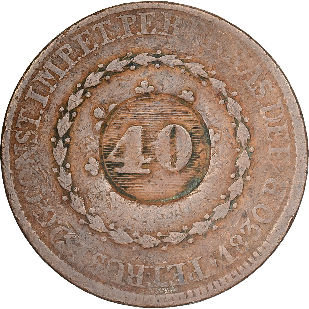 Brazilië, Pedro I, 40 Reis, 1830, Rio de Janeiro, Koper, FR, KM:363.1