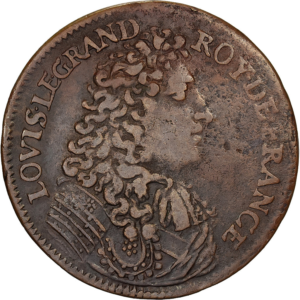 França, Token, Luís XIV, Victoire et trophée, 1680, Cobre, VF(20-25)