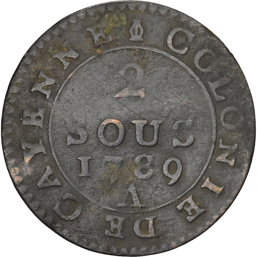 Guyana, Louis XVI, 2 Sous, Colonie de Cayenne, 1789, Paris, Koper, ZG+