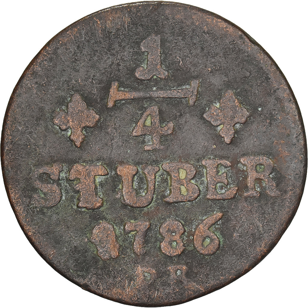 Estados alemanes, JULICH-BERG, Karl Theodor, 1/4 Stüber, 1786, Cobre, BC+
