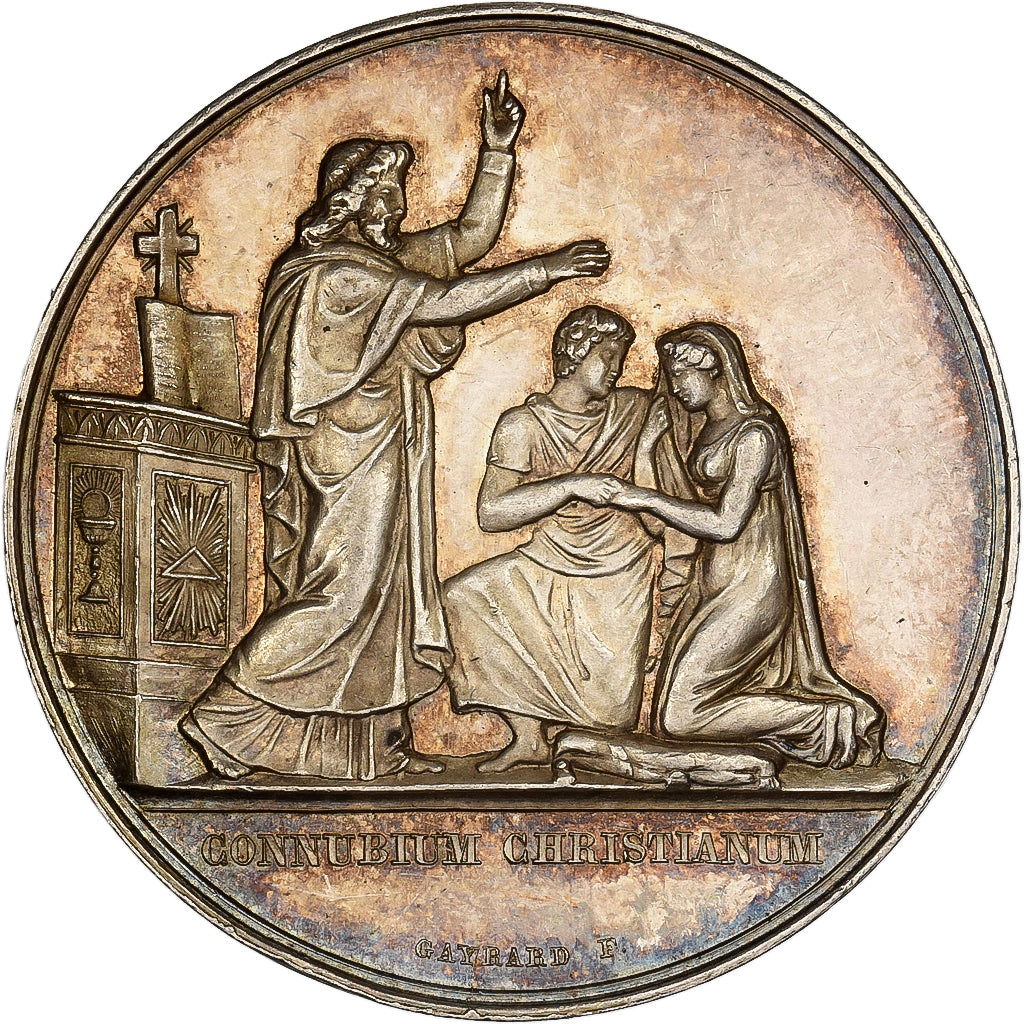 France, Medal, Noces, Mariage, Religion, 1862, Silver, Gayrard, AU(55-58)