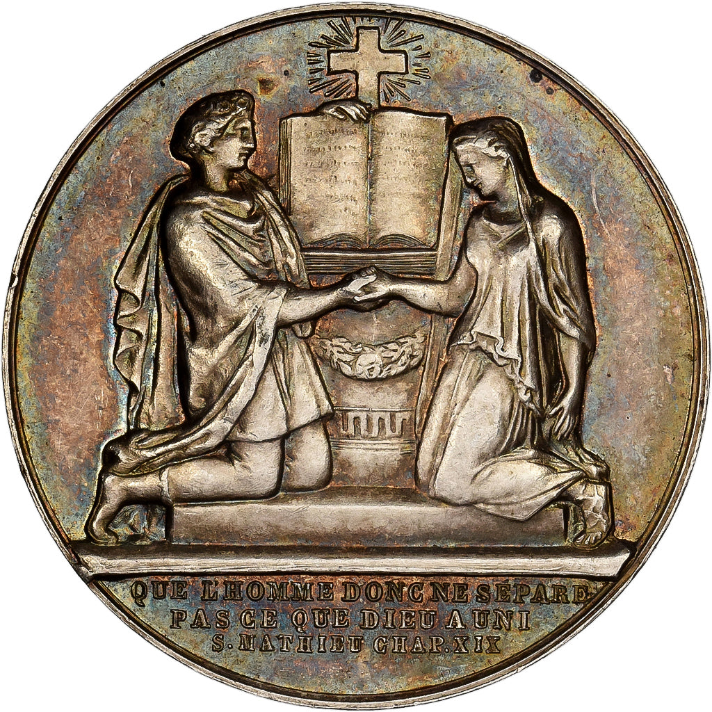 Frankrijk, Medaille, Noces, Mariage, Religion, 1857, Zilver, ZF+