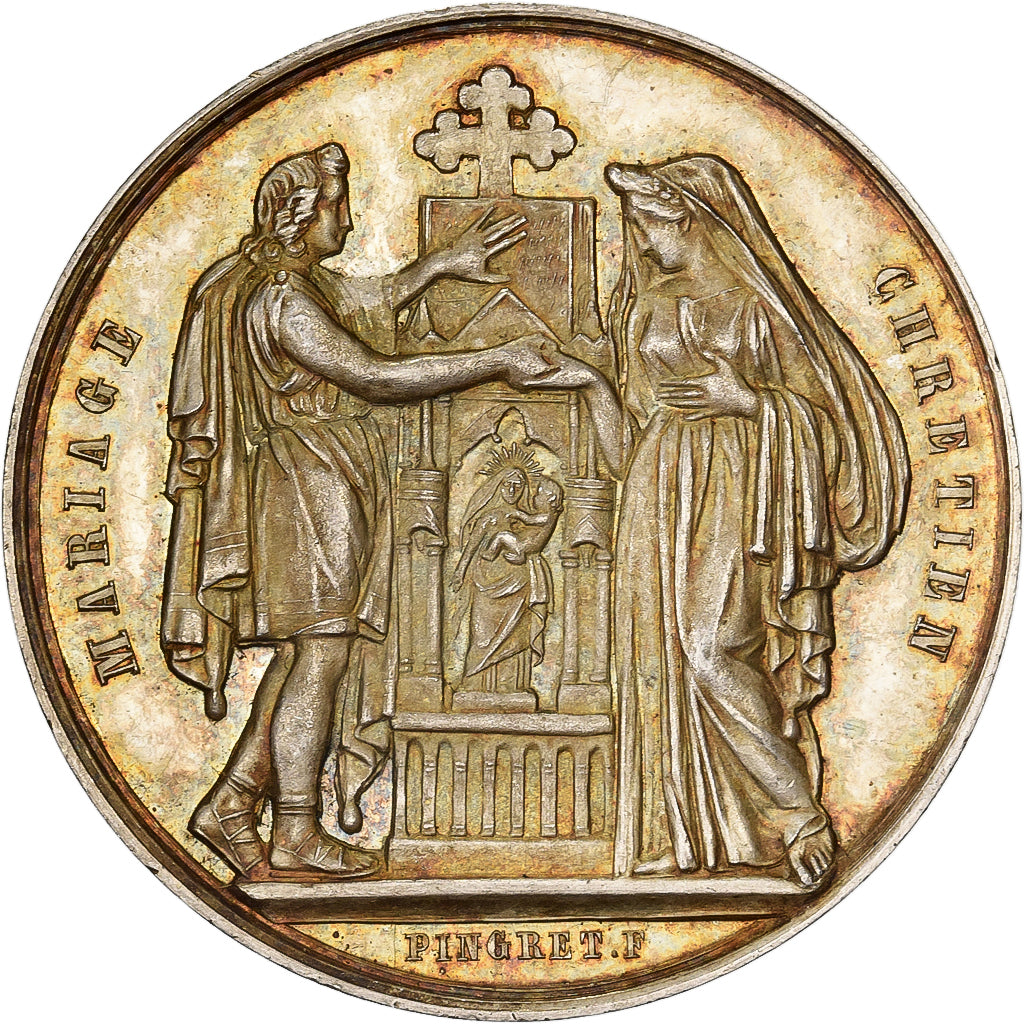 Frankrijk, Medaille, Noces, Mariage, Religion, 1867, Zilver, Pingret, PR