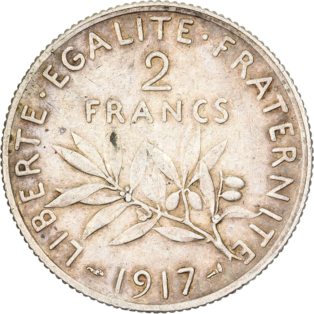 France, 2 Francs, Semeuse, 1917, Paris, Silver, EF(40-45), Gadoury:532, KM:845.1