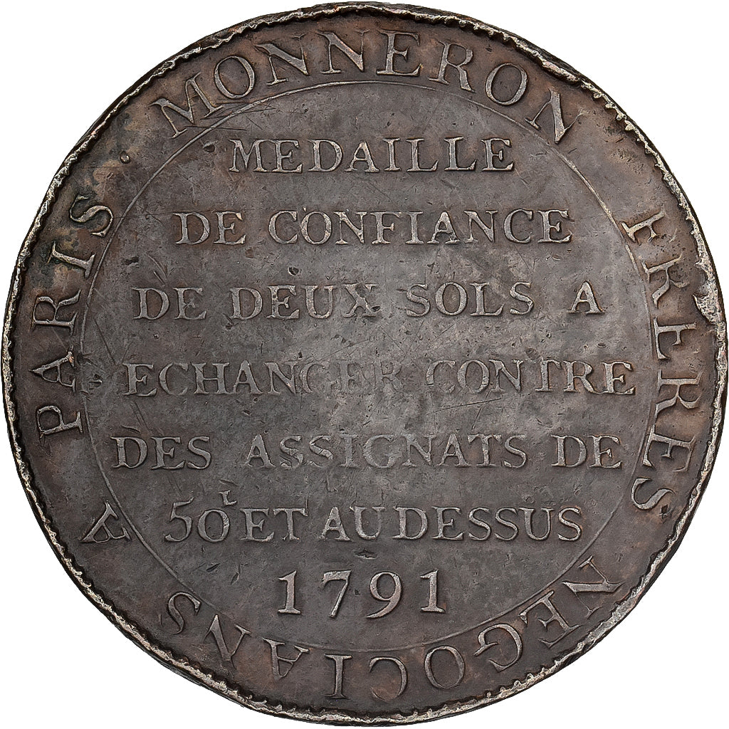 France, 2 Sols, Monneron, 1791, Bronze, TB+, Brandon:217, KM:Tn23